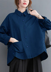 Yellow Patchwork Cotton Shirt Top Oversized Pockets Fall