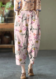 Natural Yellow Elastic Waist Summer Linen Harem Pants