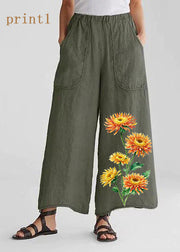 Cotton Linen Loose Wide Leg Casual Pants Tea Green-print2