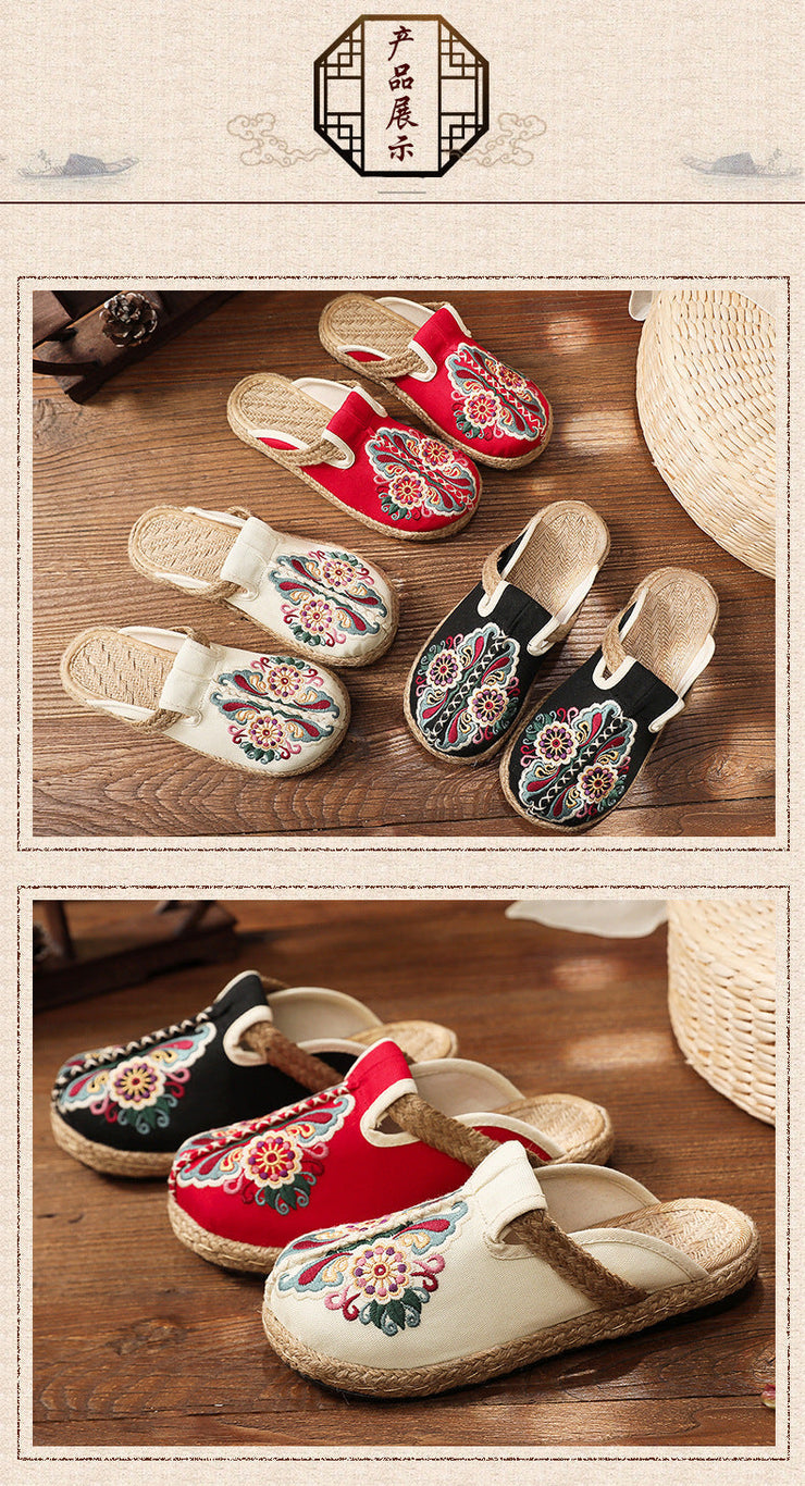 2024 Linen Floral Shoes flip flop Flats