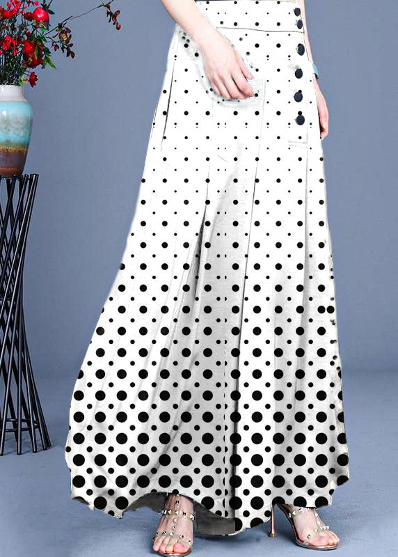 Diy White polka dots Button Wide Leg Pants Summer