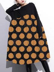 stylish Orange dot cotton shift dress plus size cotton clothing dress Elegant high waist patchwork cotton dress