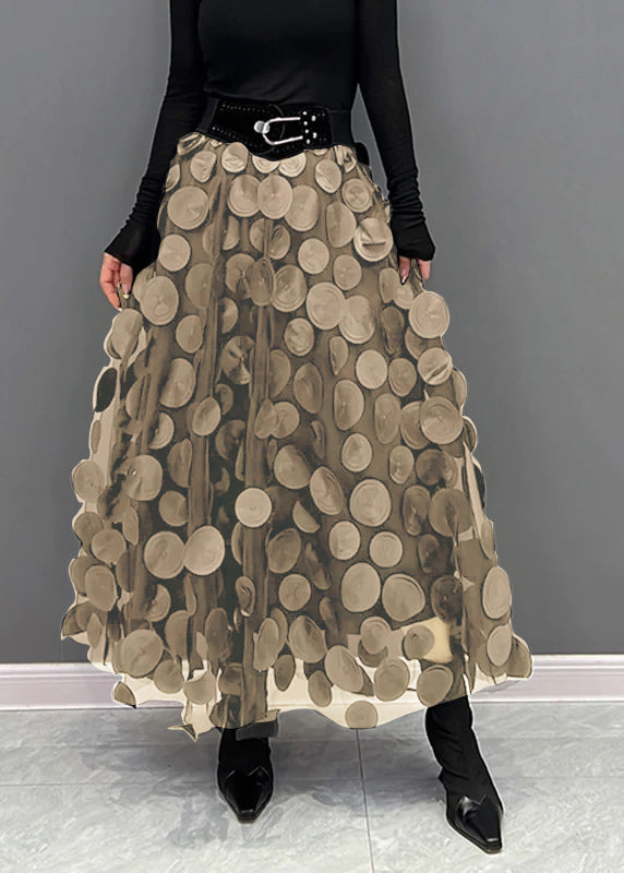 Elegant Light Green Dot Patchwork Tulle Skirt Fall