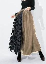 Chic Khaki-Black Dot Ruffled Patchwork Dot Tulle A Line Skirts Summer