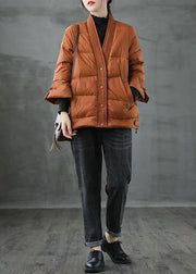 Caramel V Neck Button Thick fashion Winter Duck Down Jackets