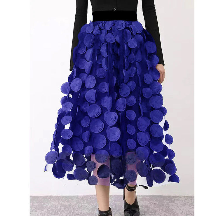 Elegant Black Dot Patchwork Tulle Skirt Fall