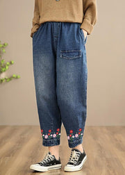 Handmade Spring Casual Pants Oversize Denim Blue Photography Elastic Waist Trousers