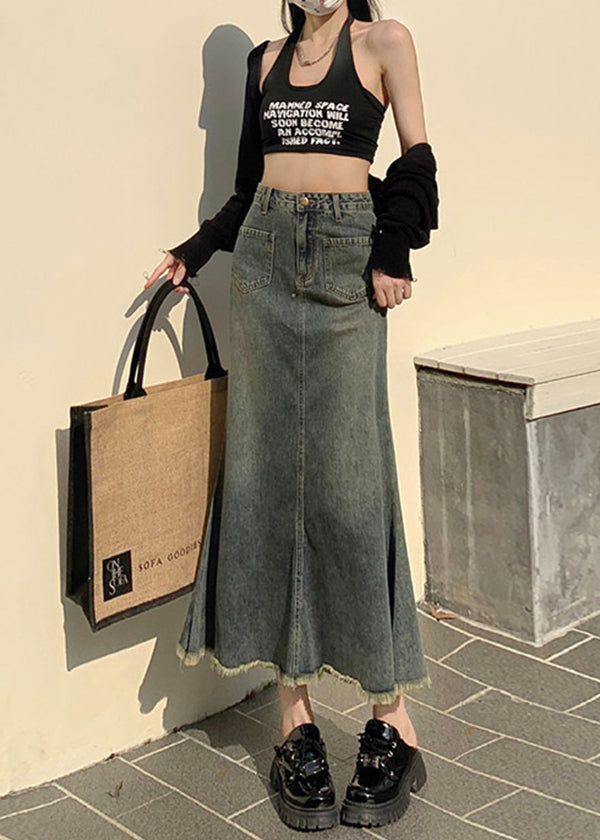 2024 New Blue High Waist Fishtail Denim Skirt