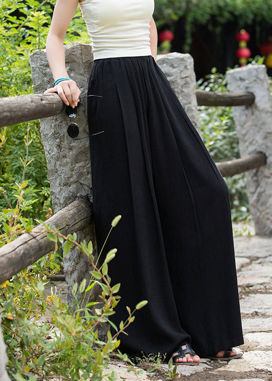 2024 Summer New Elastic Waist Linen Loose Wide Leg Pants