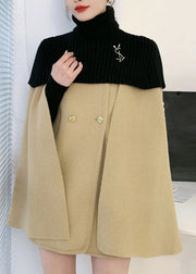 Elegant White O-Neck Knit Patchwork Cape And Woolen Coats Two Piece Set Spring