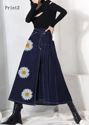 Boho denim blue zippered asymmetrical design Summer Skirt