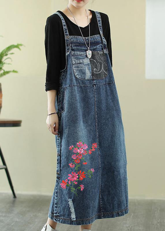 Lebhaftes, denimblaues Tunikakleid Slash-Neck-Loch-Maxikleid