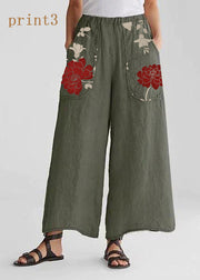 Cotton Linen Loose Wide Leg Casual Pants Tea Green-print2