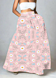 Bohemian Yellow High Waist Pockets Floral Print Cotton A Line Skirt Summer