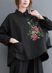 Green-texture Patchwork Cotton Shirt Top Oversized Pockets Fall