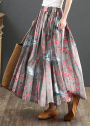 Women Striped A Line Retro Print Skirts Linen