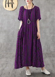 Vivid patchwork linen quilting dresses Runway black plaid Dresses summer