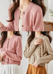 Apricot Cozy Knit Cardigans Metal Button Spring