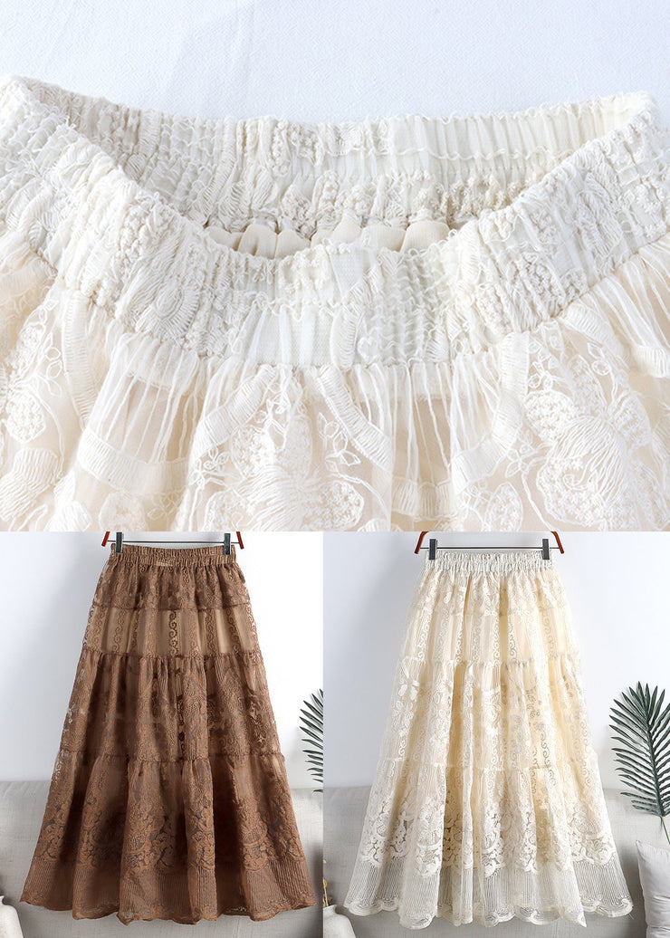 Apricot Elastic Waist Tulle A Line Skirt Fall