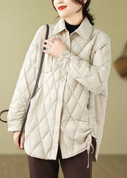 Apricot Peter Pan Collar Button Parkas Long Sleeve