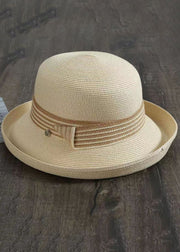 Art Black Striped Patchwork Straw Woven Floppy Sun Hat