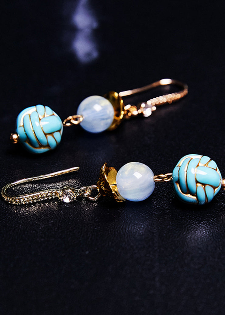 Art Blue Sphericity Metal National Style Drop Earrings