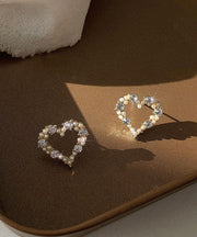 Art Gold Alloy Zircon Love Stud Earrings