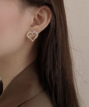 Art Gold Alloy Zircon Love Stud Earrings