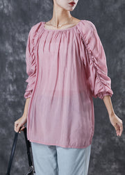 Art Pink Oversized Wrinkled Linen Shirt Tops Spring