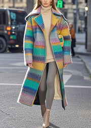 Art Rainbow Striped Thick Woolen Trench Fall