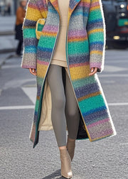 Art Rainbow Striped Thick Woolen Trench Fall