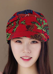 Art Red Print Wrinkled Patchwork Beret Hat