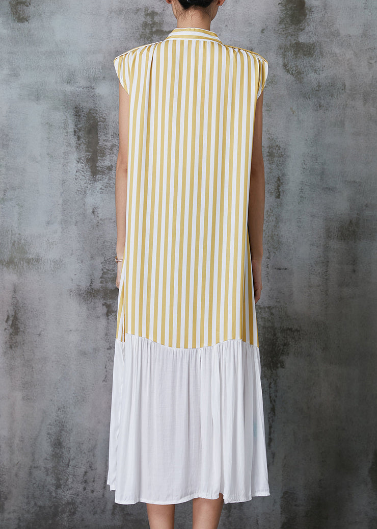 Art Yellow Striped Cotton Holiday Dress Sleeveless