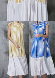 Art Yellow Striped Cotton Holiday Dress Sleeveless