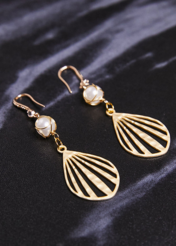 Beautiful Fan-shaped 14K Gold Pearl Drop Earrings 2024 new style