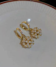 Beautiful Gold Metal Overgild Pearl Zircon Ball Drop Earrings