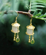 Beautiful Gold Sterling Silver Overgild Jade Tassel Drop Earrings