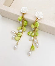 Beautiful Green Sterling Silver Alloy Pearl Lily Of The Valley Tassel Drop Earrings