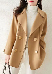 Beautiful Khaki Peter Pan Collar Button Patchwork Woolen Coat Fall