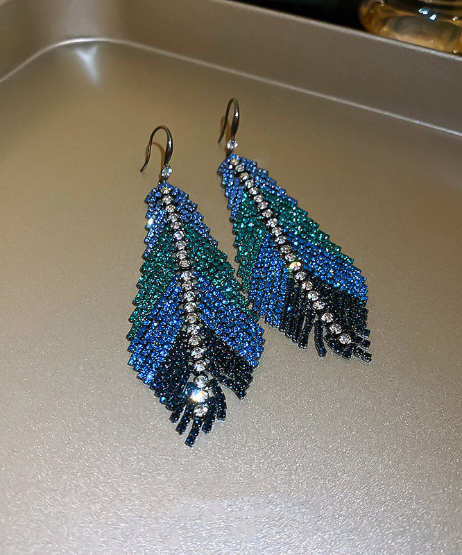 Beautiful Multi Copper Zircon Feather Leaves Tassel Drop Earrings