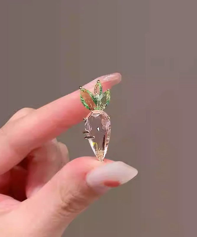 Beautiful Pink Alloy Crystal Carrot Brooches