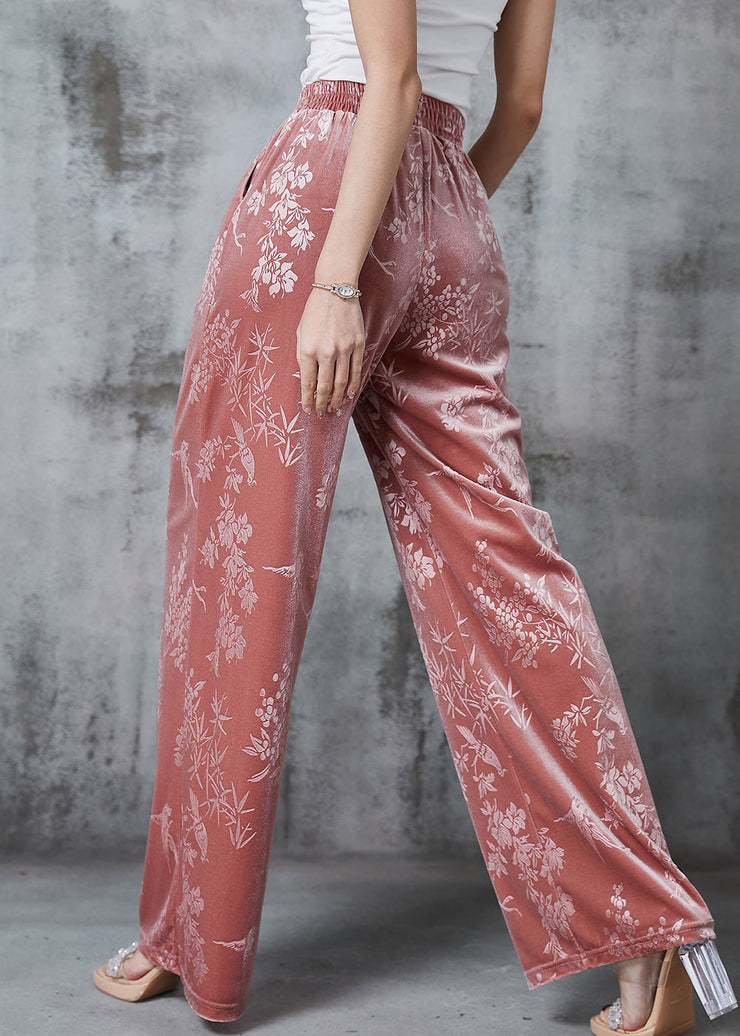 Beautiful Pink Jacquard Silk Velvet Straight Pants Spring