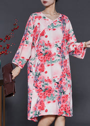 Beautiful Pink Plum Blossom Print Cotton Dress Summer