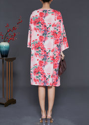 Beautiful Pink Plum Blossom Print Cotton Dress Summer