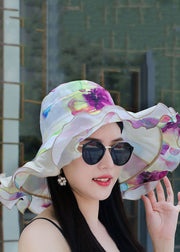 Beautiful Pink Print Ruffles Patchwor Tulle Beach Floppy Sun Hat