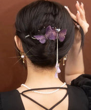 Beautiful Purple Alloy Butterfly Tassel Hairpin