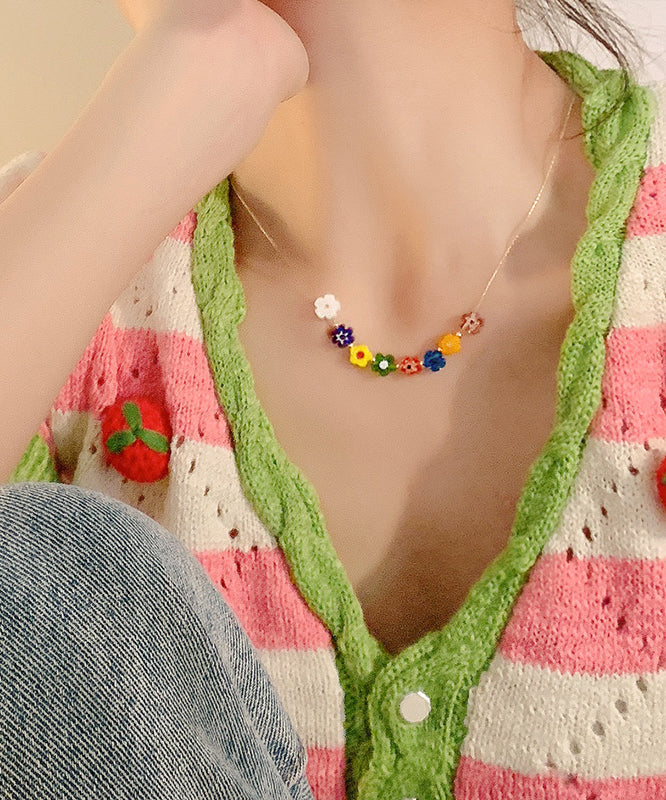 Beautiful Rainbow Overgild Floral Coloured Glaze Beading Necklace