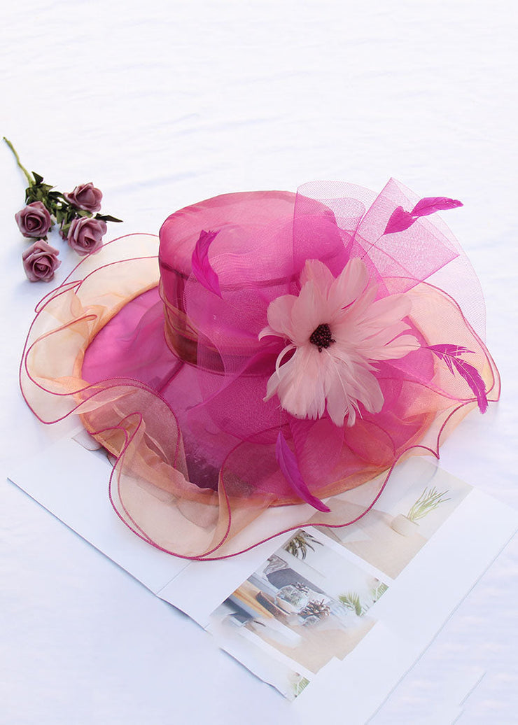 Beautiful Rose Feather Floral Organza Cloche Hat