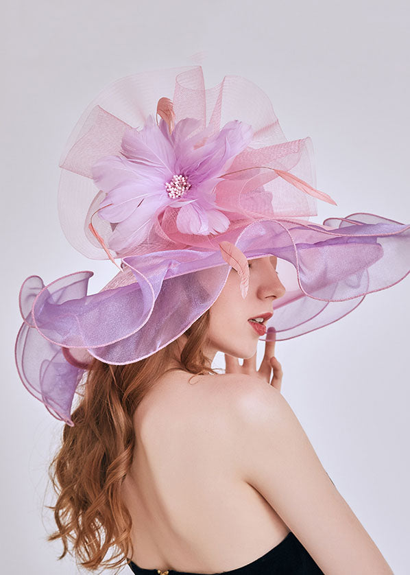 Beautiful Rose Feather Floral Organza Cloche Hat