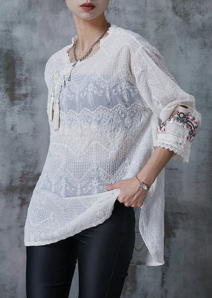 Beautiful White Tasseled Embroidered Cotton Top Summer